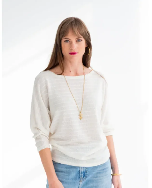 Boatneck Knit Ivory Stripe