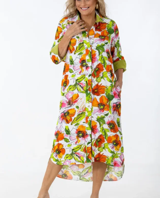 Maxi Contrast Button Thru Dress | Water Poppy