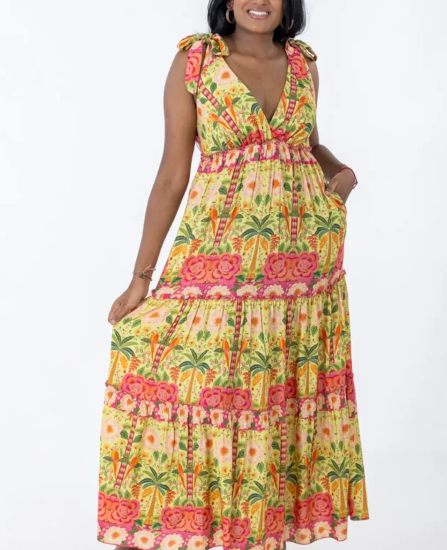 Tie Shoulder Maxi Tier Dress